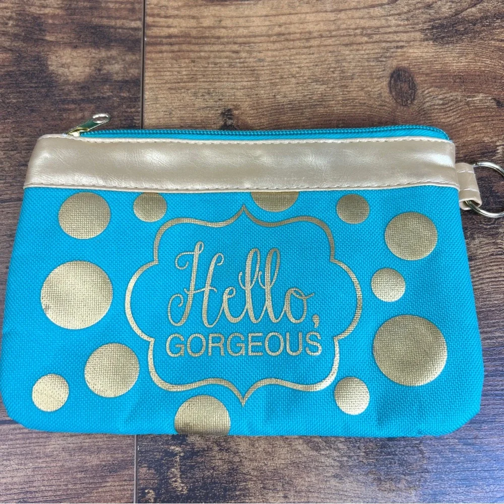 Hello Gorgeous Turquoise & Gold Makeup Bag